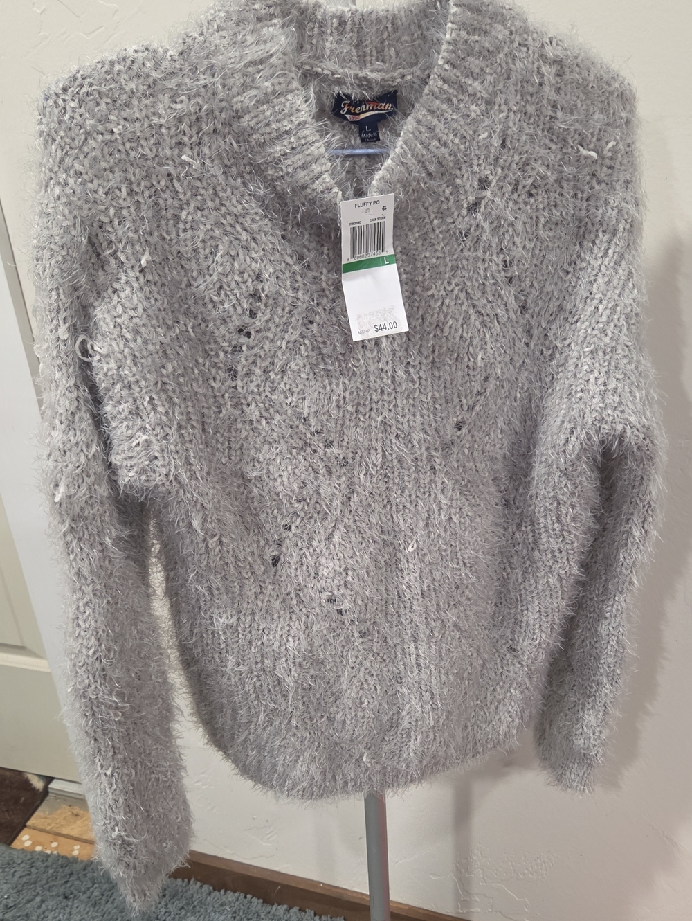 Freshman Light Gray Fuzzy V-Neck Pullover Sweater